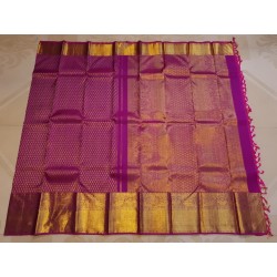 2G Pure Kanjivaram Silk Saree Magenta with Gold Zari & Peacock Border | Bridal Silk Saree | Prahla Silks