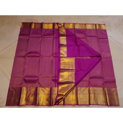 2G Pure Kanjivaram Silk Saree Magenta with Gold Zari & Peacock Border | Bridal Silk Saree | Prahla Silks
