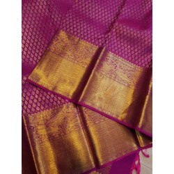 2G Pure Kanjivaram Silk Saree Magenta with Gold Zari & Peacock Border | Bridal Silk Saree | Prahla Silks