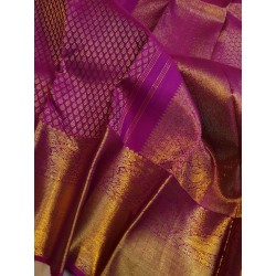 2G Pure Kanjivaram Silk Saree Magenta with Gold Zari & Peacock Border | Bridal Silk Saree | Prahla Silks