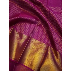 2G Pure Kanjivaram Silk Saree Magenta with Gold Zari & Peacock Border | Bridal Silk Saree | Prahla Silks