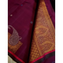 2G Pure Kanjivaram Silk Saree Deep Wine Maroon with Gold Zari Buttas & Paisley Pallu | Prahla Silks