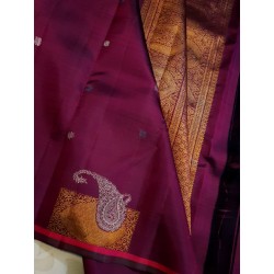2G Pure Kanjivaram Silk Saree Deep Wine Maroon with Gold Zari Buttas & Paisley Pallu | Prahla Silks