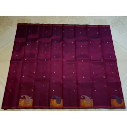 2G Pure Kanjivaram Silk Saree Deep Wine Maroon with Gold Zari Buttas & Paisley Pallu | Prahla Silks
