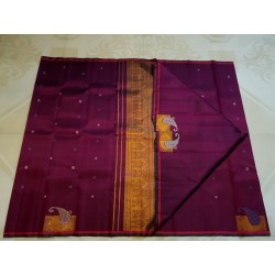 2G Pure Kanjivaram Silk Saree Deep Wine Maroon with Gold Zari Buttas & Paisley Pallu | Prahla Silks