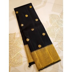 2G Pure Kanjivaram Silk Saree Black with Gold Zari Border & Gold Butta | Rich Traditional Silk Saree | Prahla Silks
