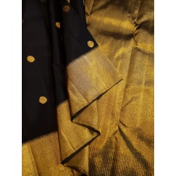2G Pure Kanjivaram Silk Saree Black with Gold Zari Border & Gold Butta | Rich Traditional Silk Saree | Prahla Silks