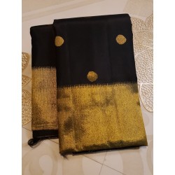 2G Pure Kanjivaram Silk Saree Black with Gold Zari Border & Gold Butta | Rich Traditional Silk Saree | Prahla Silks