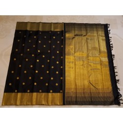2G Pure Kanjivaram Silk Saree Black with Gold Zari Border & Gold Butta | Rich Traditional Silk Saree | Prahla Silks
