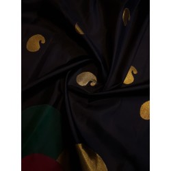 2G Pure Kanjivaram Silk Saree Black with Multicolour Scalloped Border & Gold Zari Mango Buttas  | Prahla Silks