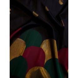 2G Pure Kanjivaram Silk Saree Black with Multicolour Scalloped Border & Gold Zari Mango Buttas  | Prahla Silks