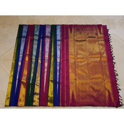 2G Pure Kanjivaram Silk Saree Gold Tissue with Multicolour Stripes & Pink Border | Prahla Silks