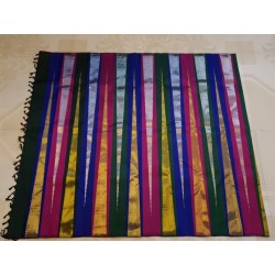 2G Pure Kanjivaram Silk Saree Gold Tissue with Multicolour Stripes & Pink Border | Prahla Silks