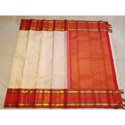 2G Pure Kanjivaram Silk Saree Off White with Red Contrast Border & Gold Elephant Butta | Prahla Silks