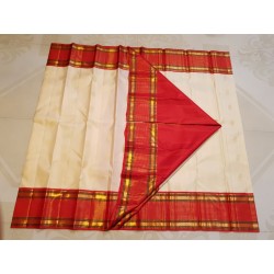 2G Pure Kanjivaram Silk Saree Off White with Red Contrast Border & Gold Elephant Butta | Prahla Silks