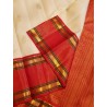 2G Pure Kanjivaram Silk Saree Off White with Red Contrast Border & Gold Elephant Butta | Prahla Silks