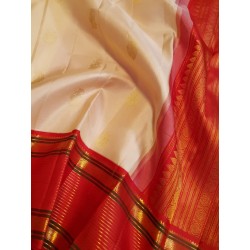 2G Pure Kanjivaram Silk Saree Off White with Red Contrast Border & Gold Elephant Butta | Prahla Silks