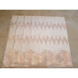 2G Pure Kanjivaram Silk Saree Off White with Rose Pink Zari Border & Geometric Temple Design | Prahla Silks