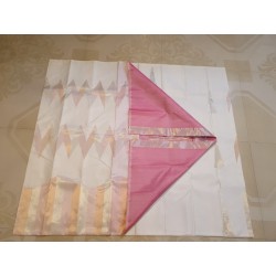 2G Pure Kanjivaram Silk Saree Off White with Rose Pink Zari Border & Geometric Temple Design | Prahla Silks