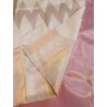 2G Pure Kanjivaram Silk Saree Off White with Rose Pink Zari Border & Geometric Temple Design | Prahla Silks