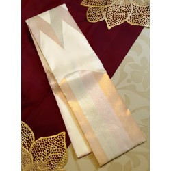 2G Pure Kanjivaram Silk Saree Off White with Rose Pink Zari Border & Geometric Temple Design | Prahla Silks