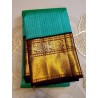 2G Pure Kanjivaram Silk Saree Teal Green with Deep Maroon Contrast & Gold Zari Peacock Border | Prahla Silks