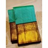 2G Pure Kanjivaram Silk Saree Teal Green with Deep Maroon Contrast & Gold Zari Peacock Border | Prahla Silks