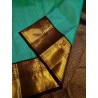 2G Pure Kanjivaram Silk Saree Teal Green with Deep Maroon Contrast & Gold Zari Peacock Border | Prahla Silks