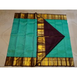 2G Pure Kanjivaram Silk Saree Teal Green with Deep Maroon Contrast & Gold Zari Peacock Border | Prahla Silks