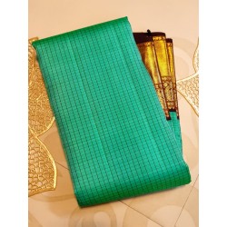 2G Pure Kanjivaram Silk Saree Teal Green with Deep Maroon Contrast & Gold Zari Peacock Border | Prahla Silks
