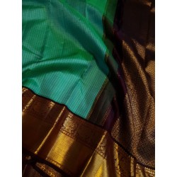 2G Pure Kanjivaram Silk Saree Teal Green with Deep Maroon Contrast & Gold Zari Peacock Border | Prahla Silks
