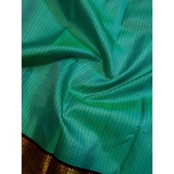 2G Pure Kanjivaram Silk Saree Teal Green with Deep Maroon Contrast & Gold Zari Peacock Border | Prahla Silks