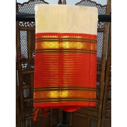 2G Pure Kanjivaram Silk Saree Off White with Red Contrast Border & Gold Elephant Butta | Prahla Silks