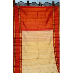 2G Pure Kanjivaram Silk Saree Off White with Red Contrast Border & Gold Elephant Butta | Prahla Silks