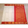 3G Pure Kanjivaram Silk Saree Off White with Chilli Red Peacock Zari Border & Gold Peacock Buttas | Prahla Silks