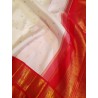 3G Pure Kanjivaram Silk Saree Off White with Chilli Red Peacock Zari Border & Gold Peacock Buttas | Prahla Silks