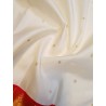 3G Pure Kanjivaram Silk Saree Off White with Chilli Red Peacock Zari Border & Gold Peacock Buttas | Prahla Silks