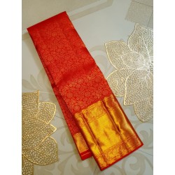 3G Pure Kanjivaram Silk Saree Vermilion Red with Gold Zari Brocade & Rich Pallu | Prahla Silks
