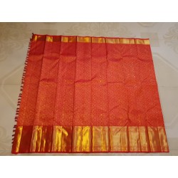 3G Pure Kanjivaram Silk Saree Vermilion Red with Gold Zari Brocade & Rich Pallu | Prahla Silks