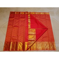 3G Pure Kanjivaram Silk Saree Vermilion Red with Gold Zari Brocade & Rich Pallu | Prahla Silks