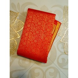 3G Pure Kanjivaram Silk Saree Vermilion Red with Gold Zari Brocade & Rich Pallu | Prahla Silks