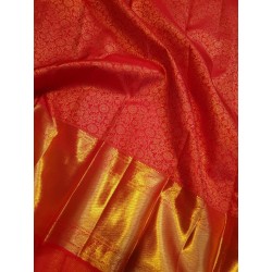 3G Pure Kanjivaram Silk Saree Vermilion Red with Gold Zari Brocade & Rich Pallu | Prahla Silks