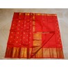 4G Pure Kanjivaram Silk Saree Red with Gold Zari Butta Checks & Rich Peacock Border | Prahla Silks