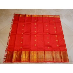 4G Pure Kanjivaram Silk Saree Red with Gold Zari Butta Checks & Rich Peacock Border | Prahla Silks