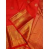 4G Pure Kanjivaram Silk Saree Red with Gold Zari Butta Checks & Rich Peacock Border | Prahla Silks