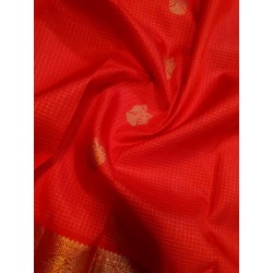 4G Pure Kanjivaram Silk Saree Red with Gold Zari Butta Checks & Rich Peacock Border | Prahla Silks