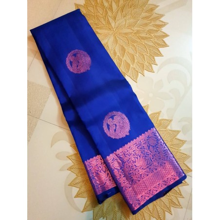 Royal Blue Kanjivaram silks saree Pink zari with rich Royal  Pallu and Blouse