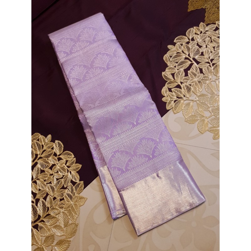 2G Pure Brocade Kanchipuram Silk SareeL lavender antique silver silk saree