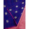 Royal Blue Borderless Kanchivaram with Mayil Chakram Buttas and Rani Pink Silver Zari Pallu