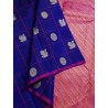 Royal Blue Borderless Kanchivaram with Mayil Chakram Buttas and Rani Pink Silver Zari Pallu